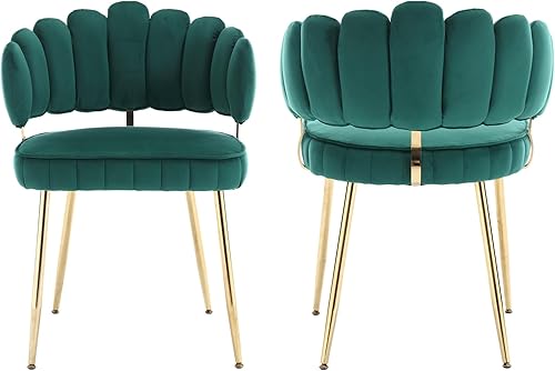 Juego de 2 sillas de comedor de terciopelo, sillas decorativas modernas con respaldo irregular, silla auxiliar tapizada con patas de metal dorado