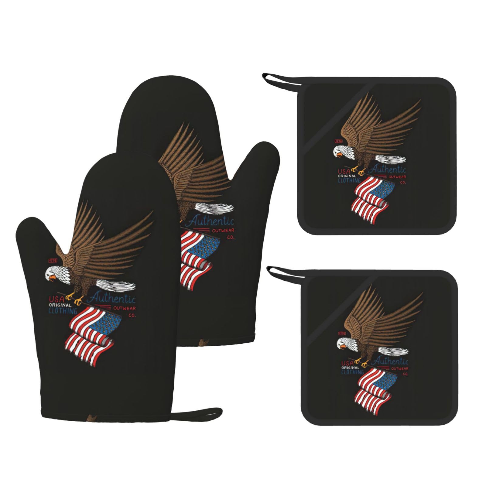 Usa Patriotic Eagle With American Flag Print Oven Mitts And Pot Holders Pads Set, Oven Glove High Heat Resistant 500 Degree For Kitchen