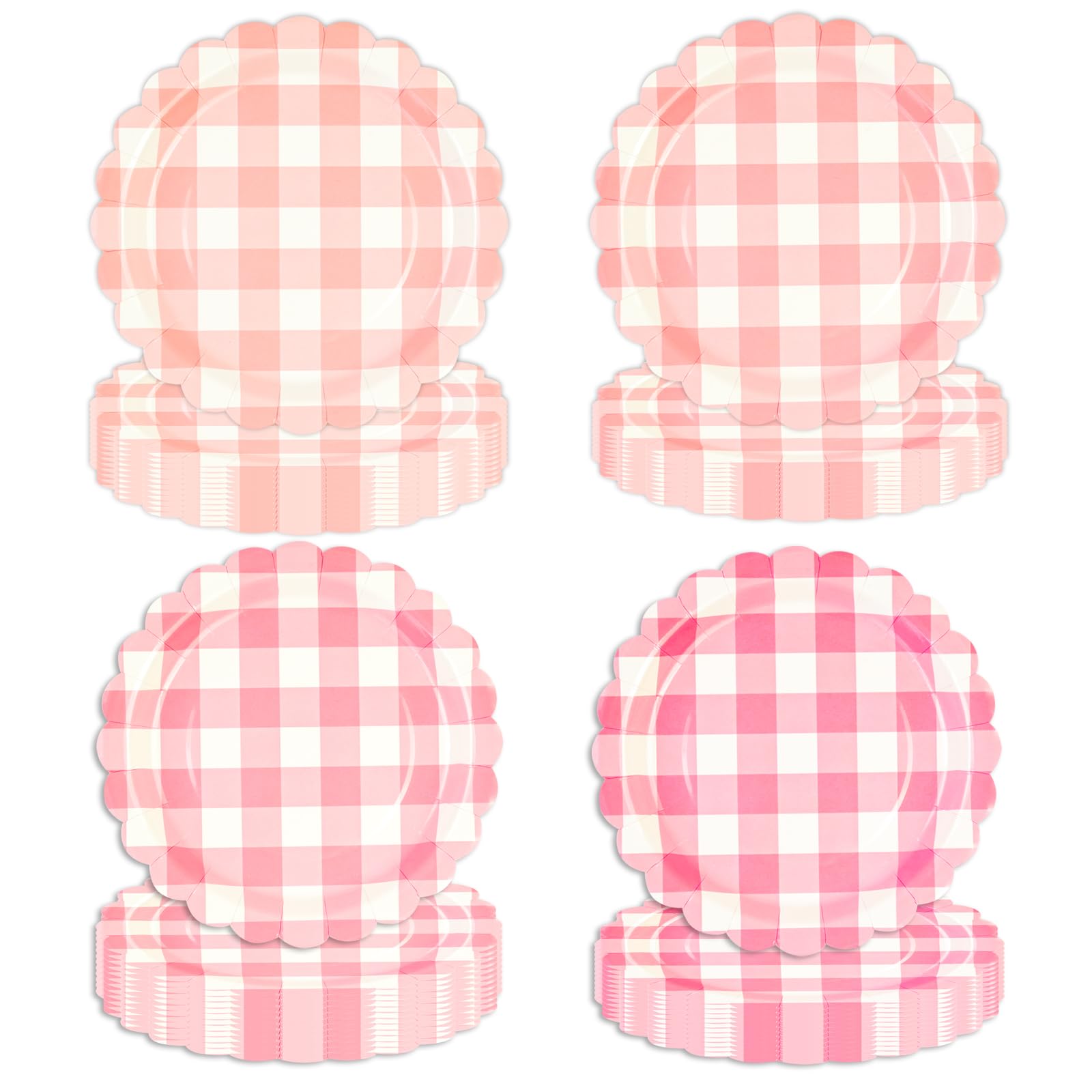 EVYIENEN 48 Pcs Pink Party Paper Plates,Disposable Scalloped Paper Plates, Birthday Tableware for Picnic, Happy Birthday, Wedding, Baby Shower, Party Supplies（7Inch）