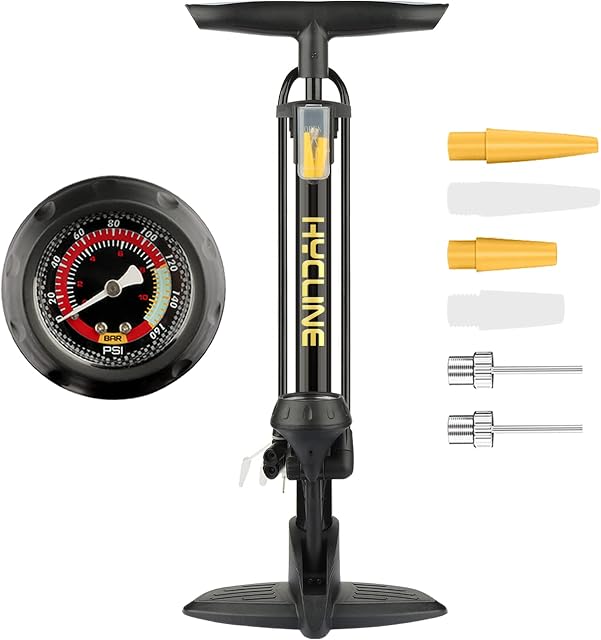 Hycline Bike Floor Pump with pressure gauge,Bicycle Pump,With Presta & Schrader Valves For Bike Tire,Ball,Air Cushion
