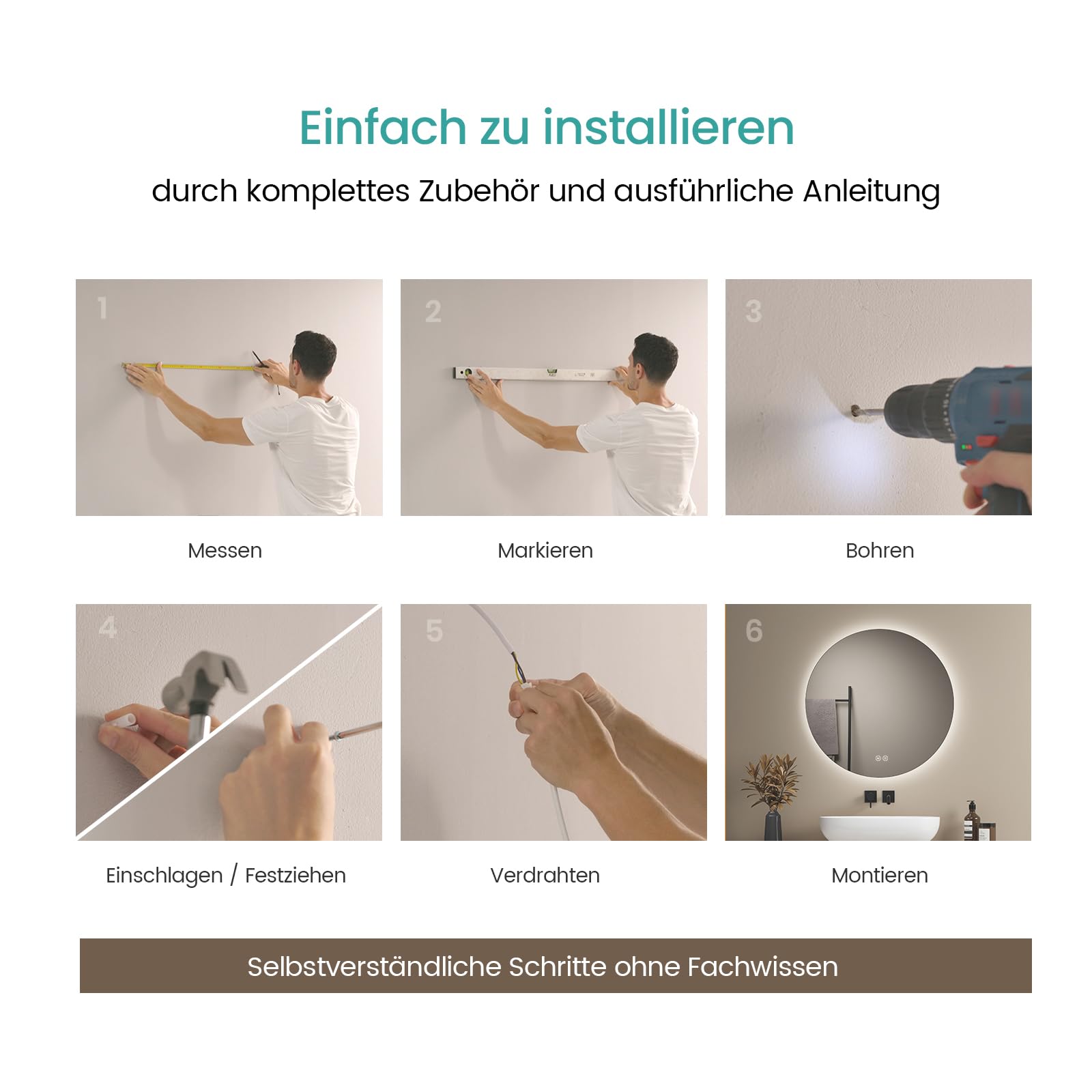 EMKE Runder Badspiegel mit Beleuchtung 60 cm – Spiegel mit 3 Lichtfarben, dimmbar, Touch, Memory-Funktion, energiesparend – Badezimmerspiegel & Wandspiegel