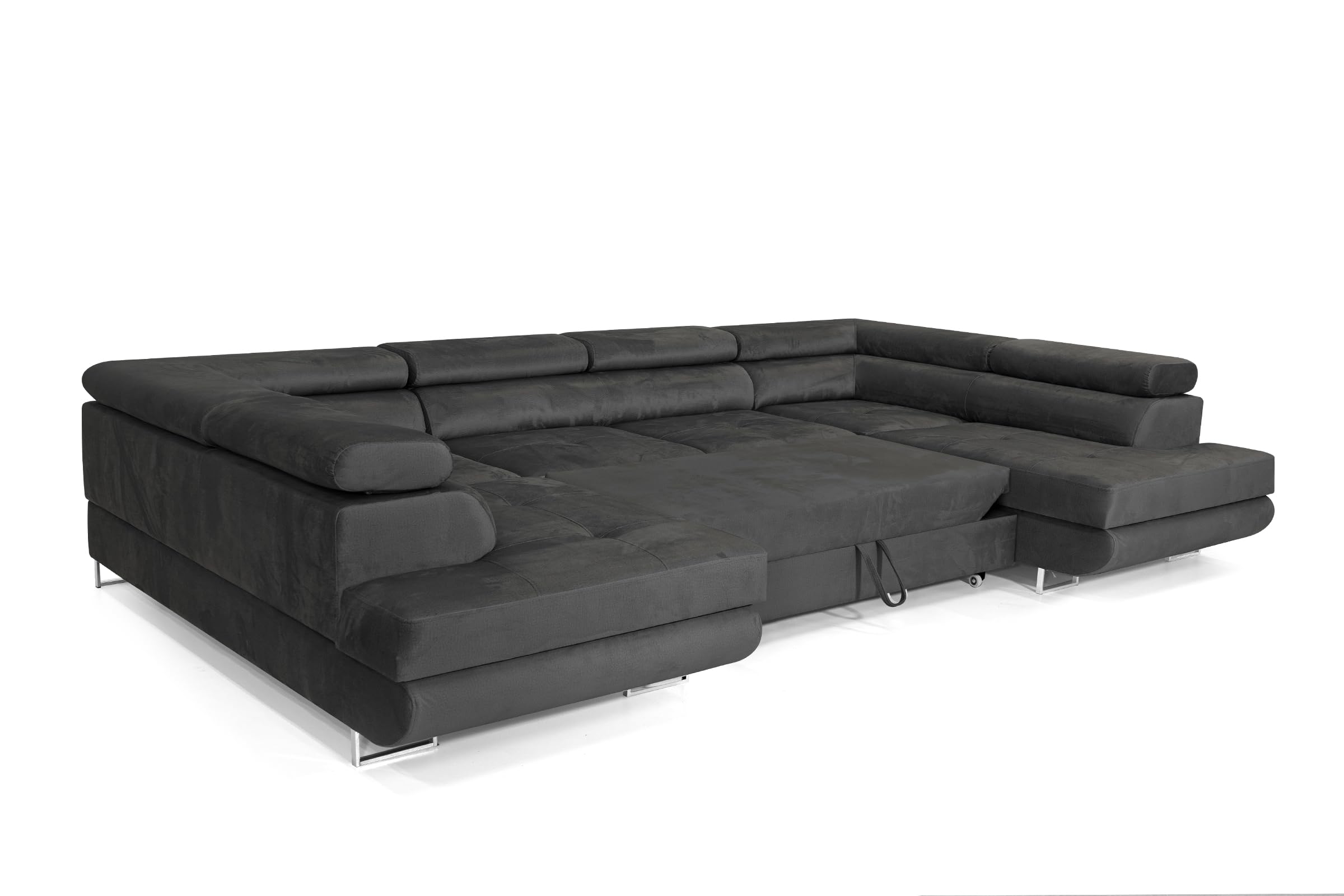 Ecksofa mit Schlaffunktion Big PASTI U-Form, Sofa Couch mit Bettkasten, 3-Sitzer Eckcouch, Schlafsofa für Wohnzimmer, Big Sofa Couch mit Schlaffunktion (Dunkelgrau)