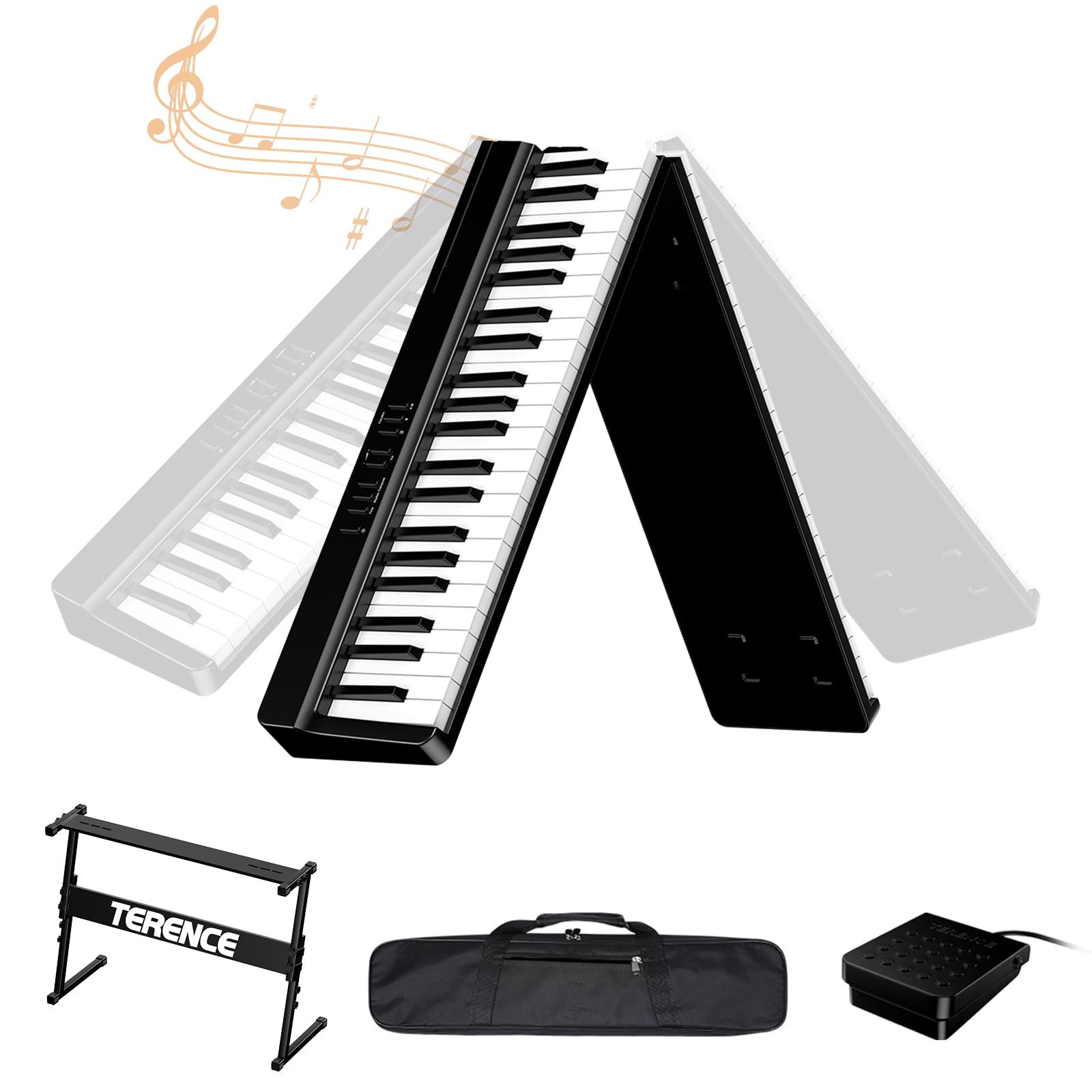 Piano Numérique Portable 88 Touches Pianos avec Z Support TERENCE Clavier de Piano Semi-lesté 88 Touches pour Débutants et Experts, Fonction d'enregistrement audio intégrée Interface Bluetooth MIDI