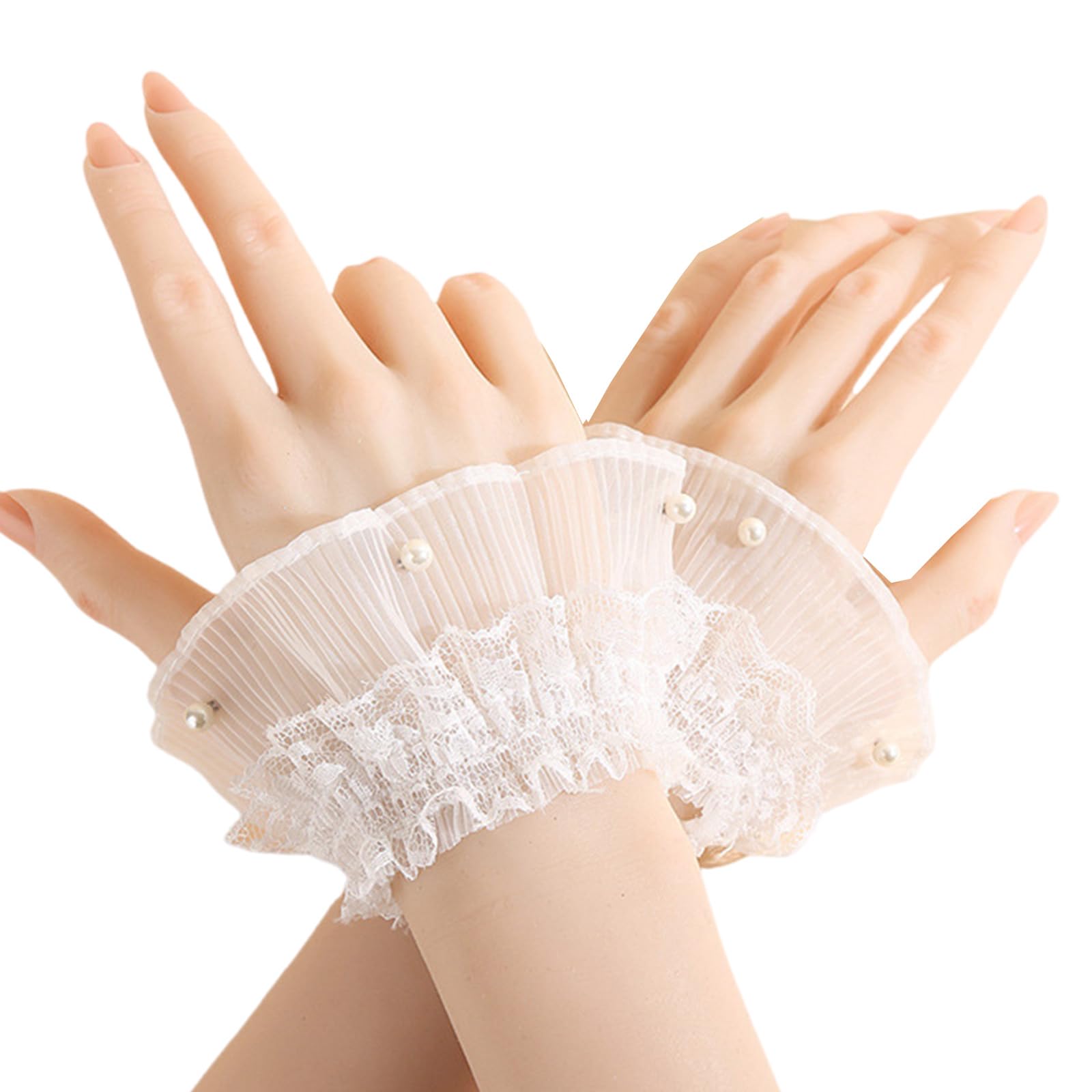 MICFENY Ruffled Arm Sleeves With Lace Bead Trim Decorative Wrist Cuffs Faux Sleeves For Women Girl Casual and Everyday Wear