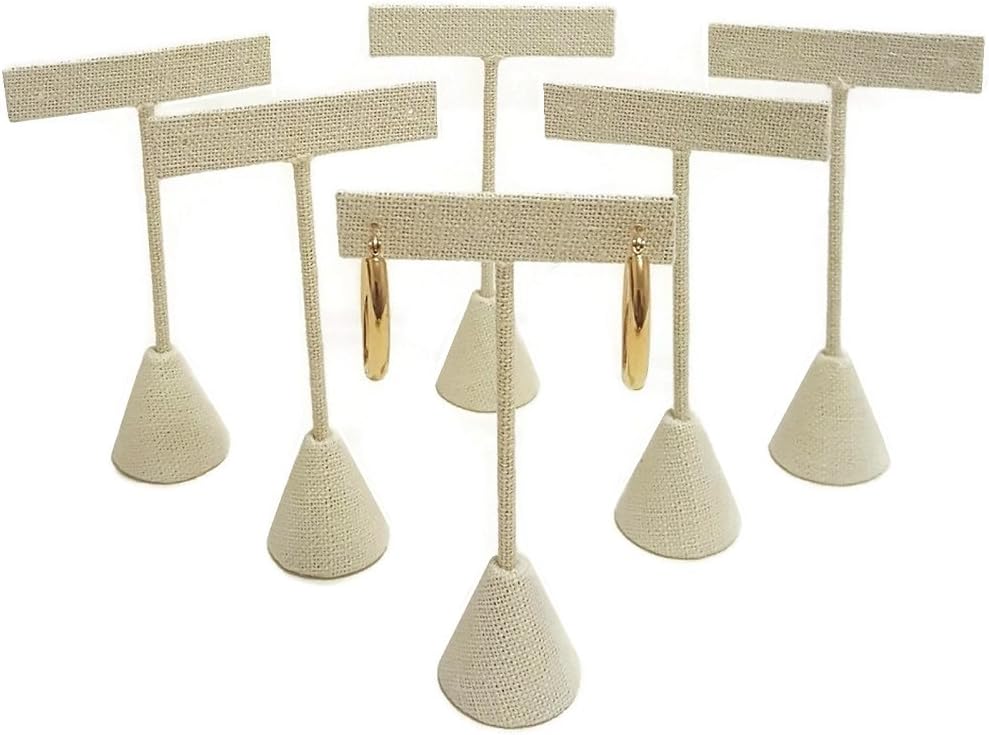 FlanicaUSA T- Shape Style Earring Display 4.75" H - Pack of 6 (Linen)