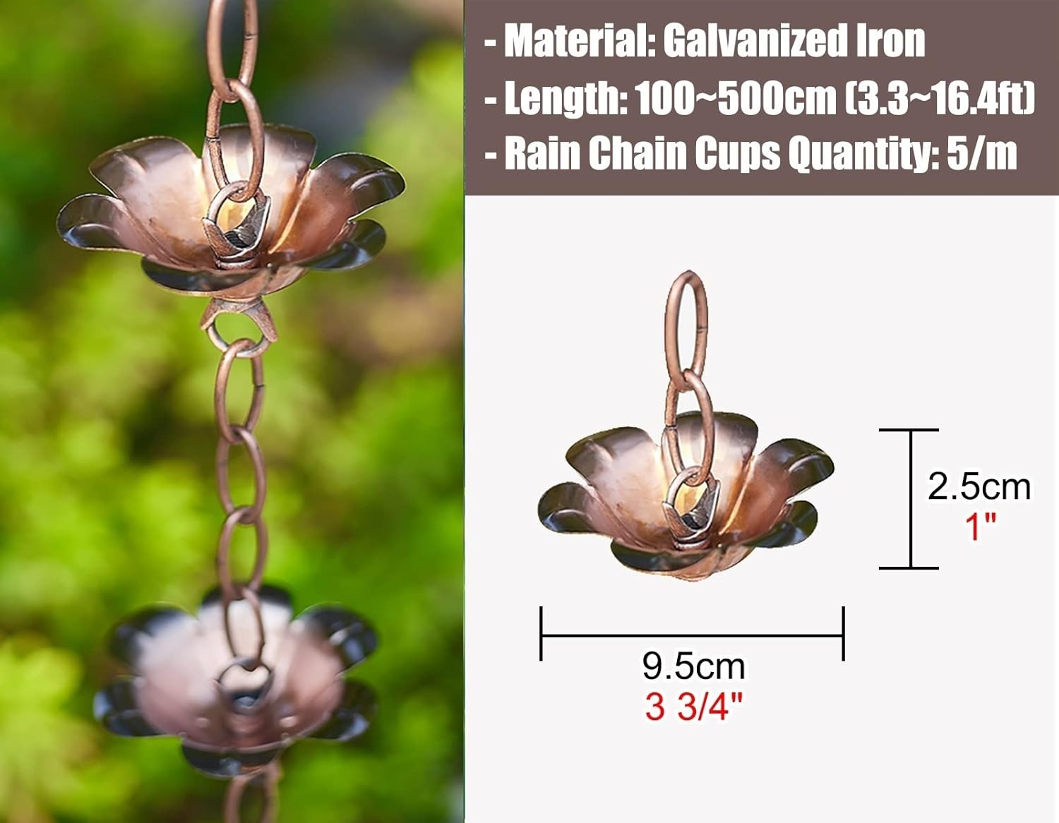 Rain Catcher Chain, Rain Chain,Extra Long Japanese Chains, Metal Downspout Catcher for Gutters, Home Garden Yard Decor for Outdoor