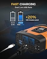 Vista 4 de Ampeak - Inversor de potencia de 750 W, 4.8A con doble puerto USB, 2 salidas de CA, inversor de coche, 12V CC a 110V CA, 11 protecciones