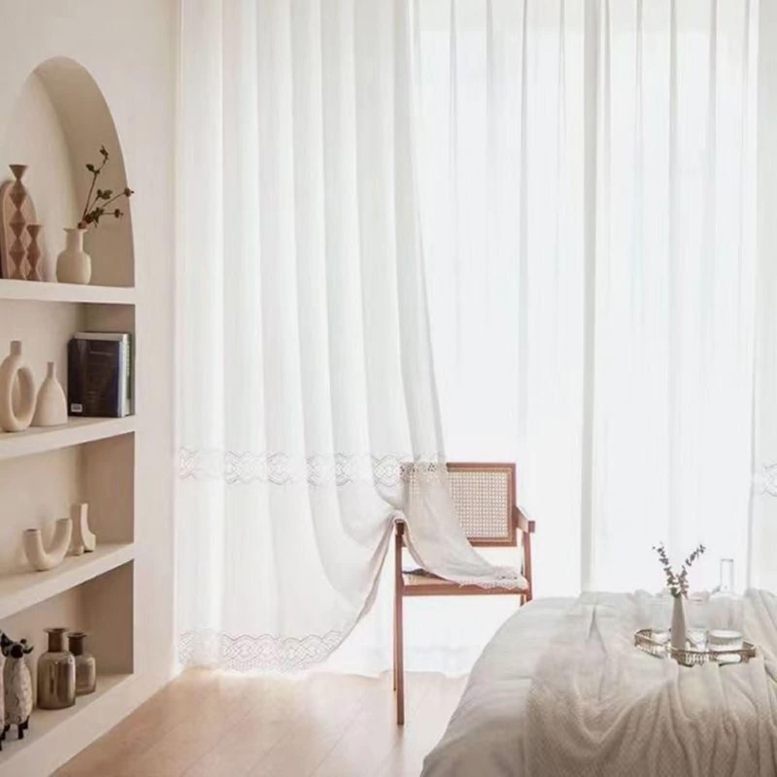 Wycian Curtain for Windows Vorhang Beige Voile 2er Pack Spitze mit Hohl H138 x B102 cm (2er Pack) Polyester