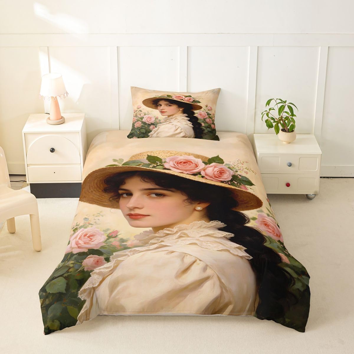 Manfei Antique Victorian Duvet Cover Set Toddler Size,Baroque Vintage Dress Kids Bedding Set,Princee Style Floral Room Decor,Black Quilt Cover,1 Pillowcase(No Comforter) image 3
