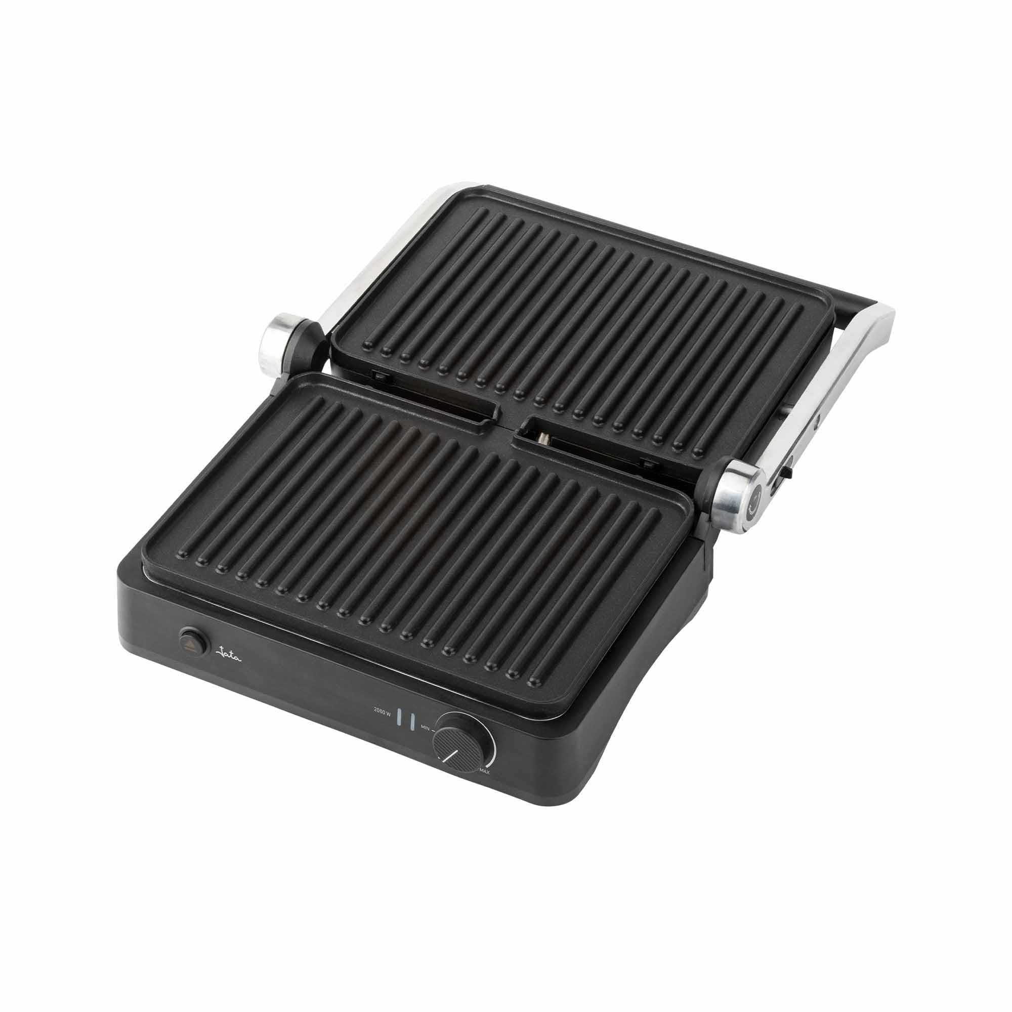 JATA JEGR1450 Elektryczna parka, grill, opiekacz do kanapek, Panini, 2000 W, otwór 180°, wyjmowane płyty nieprzywierające: 29,6 x 21,8 cm, pojemnik na śmieci.