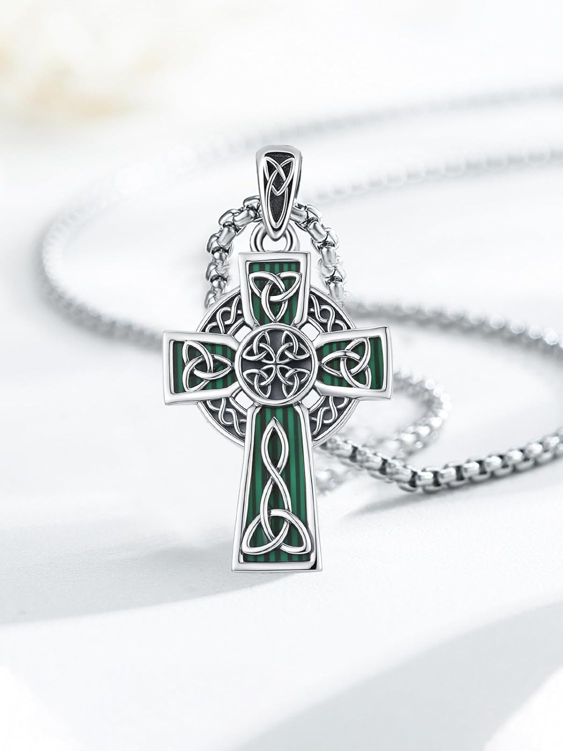 Midir&Etain Celtic Cross Necklace 925 Sterling Silver Cross Pendant Necklace Celtic Viking Irish Jewelry Religious Protective Gift for Men Women