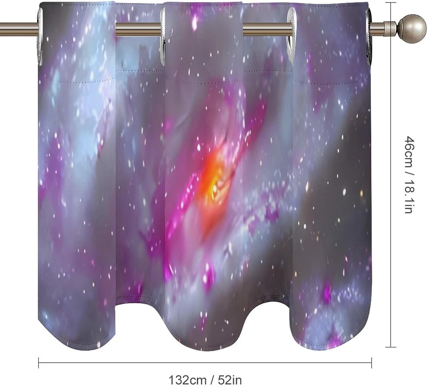 Colorful Galaxy Valance for Windows, 2 Pack Kitchen Curtains Modern Home Decor, Soft Blackout Window Curtains for Living Room & Bedroom, 18 X 52 Inch