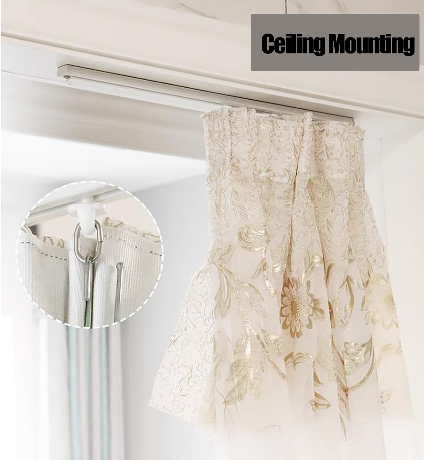Tringle à rideaux adhésive de 5 m – Tringle de montage au plafond et au mur sans perçage pour cloisons de séparation, chambre à coucher, douche et placard – Facile à installer, gain de place, solution