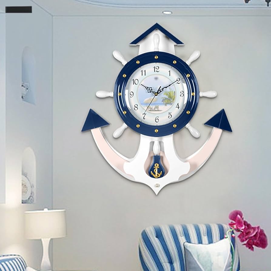 Amazon｜地中海スタイルの木製ボート舵壁掛け時計 25インチ