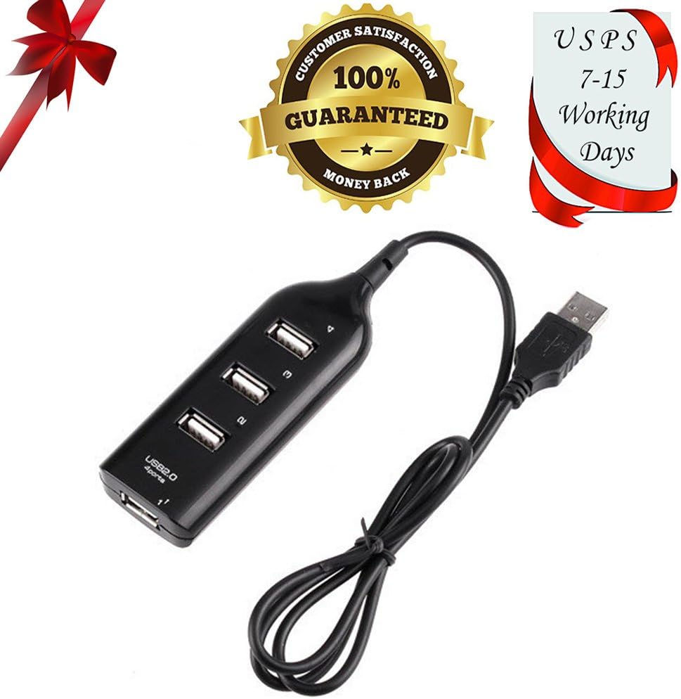seelike 4 Port High Speed USB 2.0 Hub Adapter for iMac MacBook Pro Air Mac Mini or any PC, USB Extender Hub Adapter for Samsung HP DELL Lenovo ASUS Laptop Desktop PC Computer [Black]