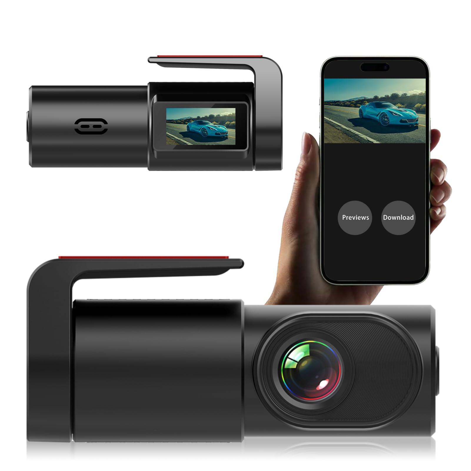 Dash Cam Front for Cars with WiFi & App Control, FHD 1080P Single Lens Mini Car Dash Camera,140° Wide Angle, Night Vision, Loop Recording, G-Sensor, 24H Parking Mode, Heat Resistant