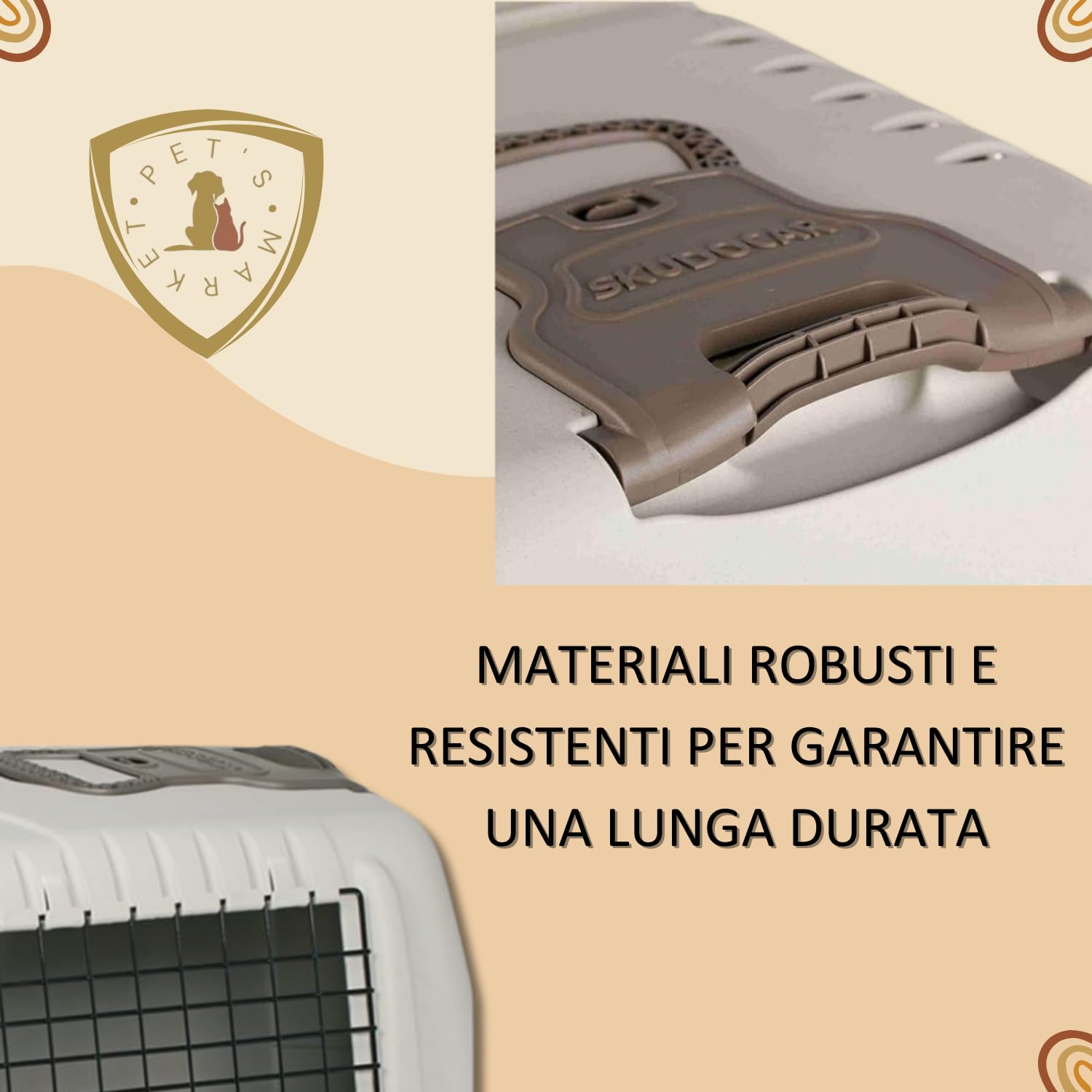 Pet’s Market Trasportino Skudo 100 Car Cane Kit Viaggio Viti Ciotola Adesivo con 2 Rotoli Sacchetti Igienici 2 Ciotole Casuali Omaggio Auto Plastica Porta Ferro Grigio Scuro(100+KIT (99x60x68H) cm)