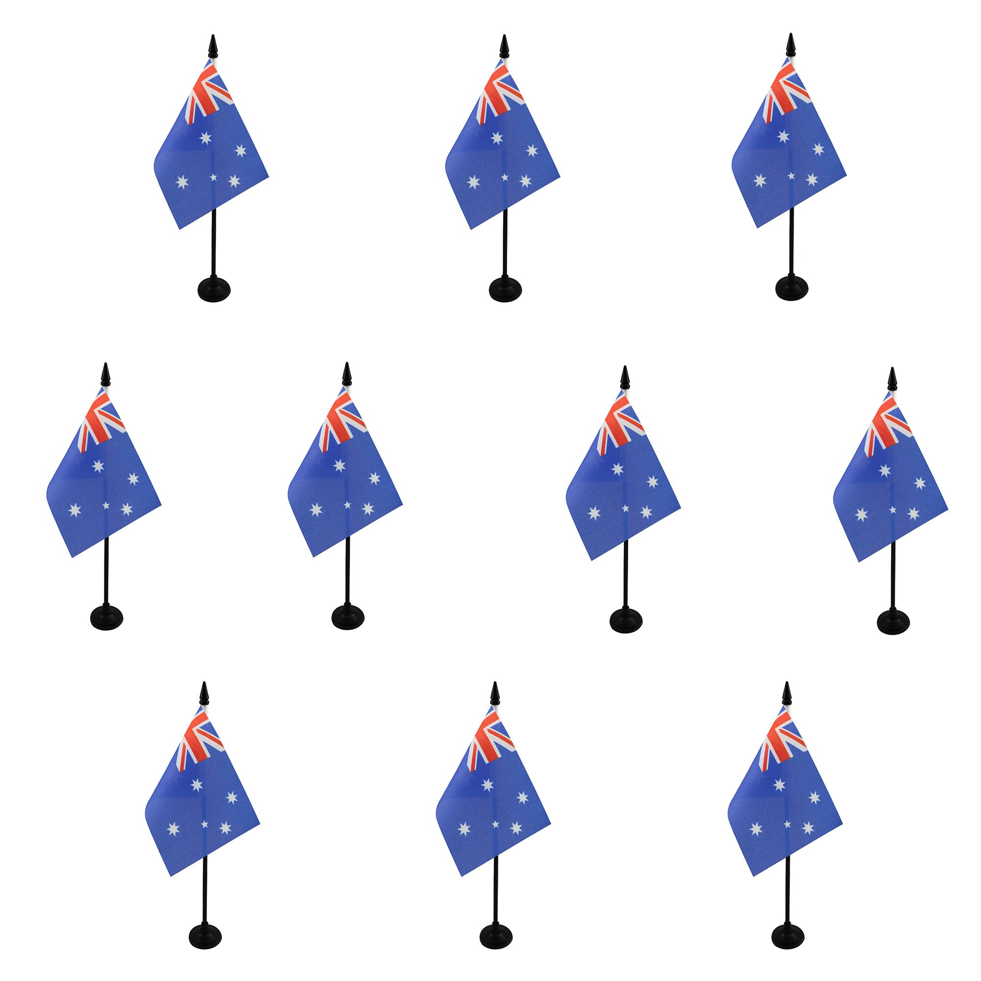 AZ FLAG - Set of 10 Australia Table Flag 4'' x 6'' - 10 Small Australian Office Flags 100% Polyester 15 x 10 cm - Mini Desk Flag with 10'' Pole and Black Plastic Base — image 1