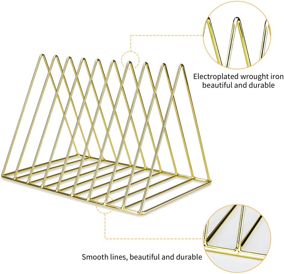 9 Slots Triangle Magazine Newspaper Holder Desktop File Rack Folder Organizer Desk Decoration, Pack of 2 (1 x Gold and 1 x Rose Gold)