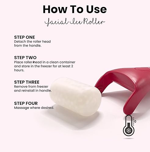 Miniatura 4 de Rodillo de hielo para cuidado facial, rodillo de masaje facial crioterapia, reduce la hinchazón, alivio del dolor de migraña (rojo granate).