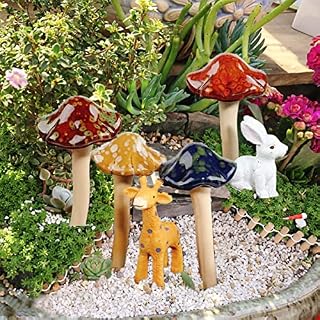 Garden Mushrooms, 4PCS Colorful Ceramic Fairy Garden Mushrooms Toadstool, Miniature Outdoor Pottery Mushroom Garden Pots Decoration for DIY Dollhouse Potting Shed Flowerpot Plants Statue Ornament