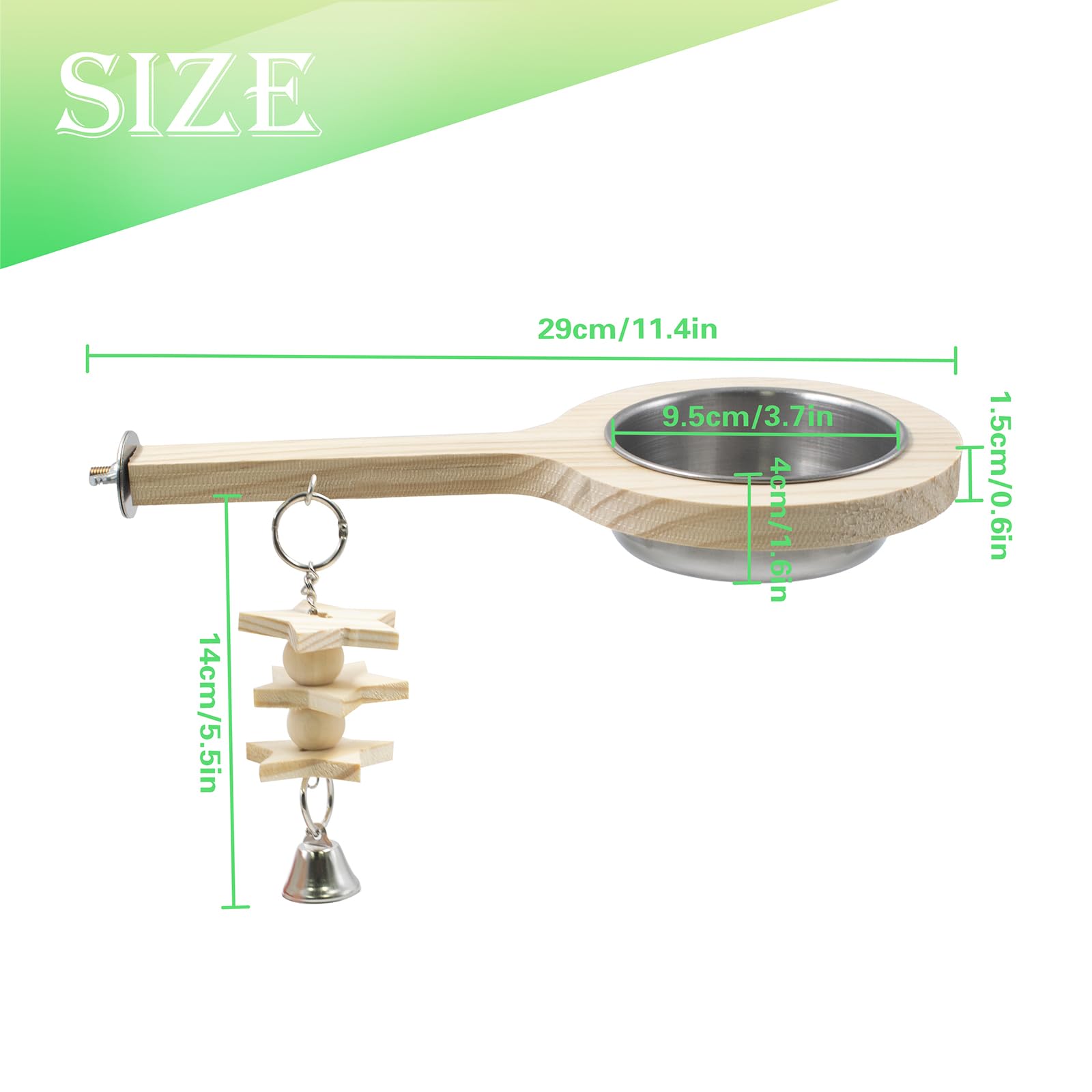 Bird Perch with Feeding Cup, Parrot Wood Stand with Chewing Toy, Bird Cage Accessory for Parakeet Lovebird Cockatiel Conure Budgie - image 3