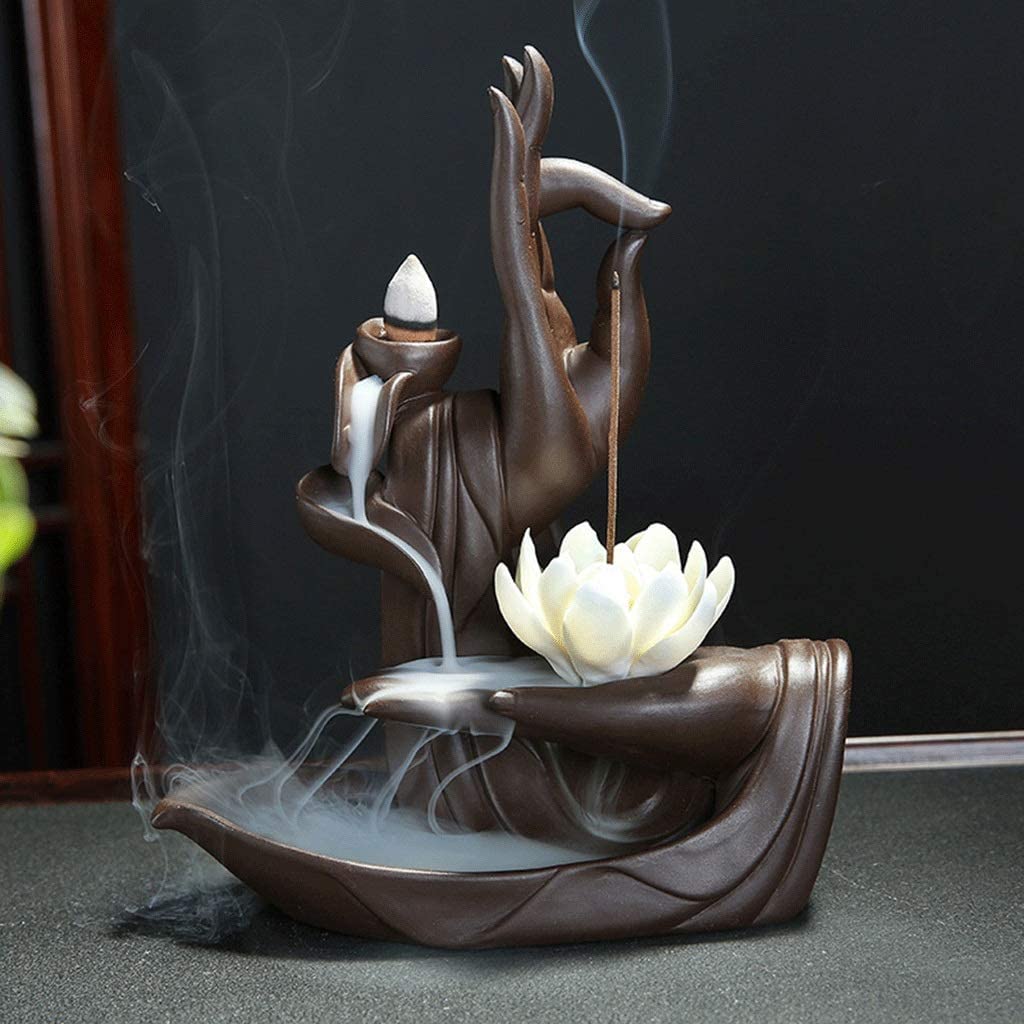 Porta Incenso Bruciatore Incenso Bruciatore di Incenso di Argilla Bruciatore di Incenso di Riflusso della Mano di Buddha Regalo Bruciatore di Incenso di Loto Portaincenso per Famiglia