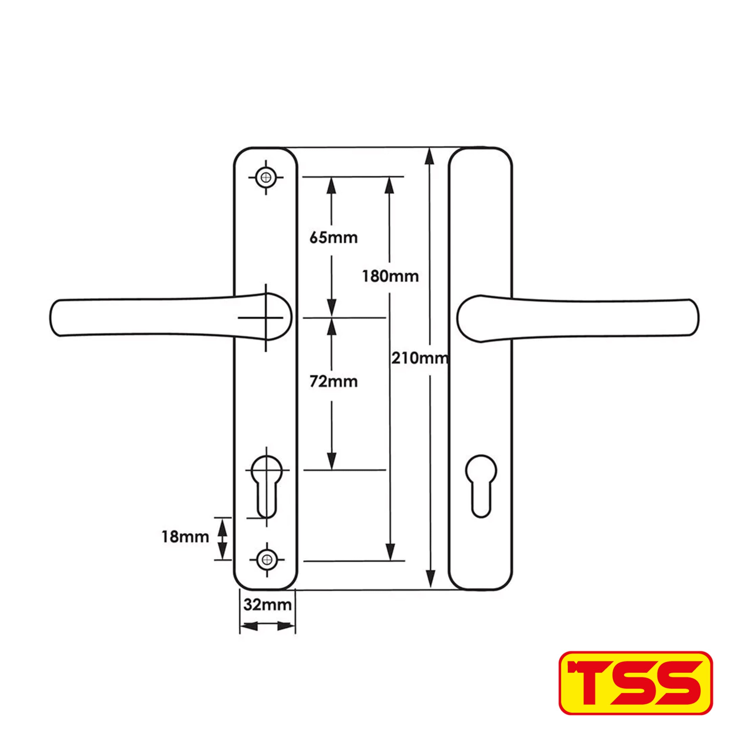 TSS UPVC Door Handle Set, 72mm PZ (Centres), Lever/Lever, Screw to Screw 180mm with Backplate 210mm x 32mm - Image 3