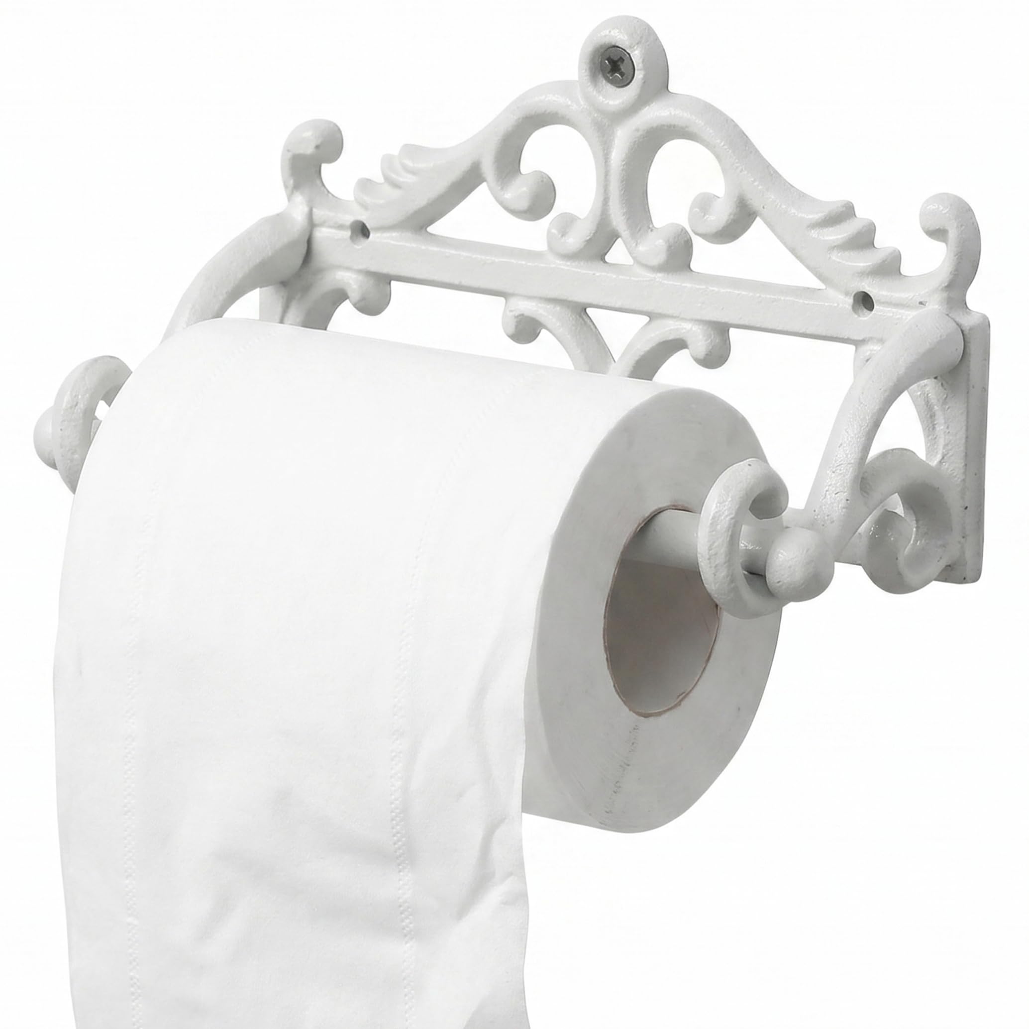 Rustic Toilet Paper Holder, Vintage Cast Iron Wall Mounted Toilet Tissue Holder, Kitchen Paper Roll Organizer with Screws for Restroom Home Decor, White