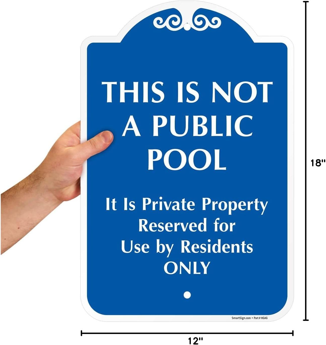 SmartSign Designer “This Is Not A Public Pool, It Is Private Property Reserved For Use By Residents Only” Sign, 18 x 12 inch, 120 mil Aluminum Composite (ACM) with Overcoat, Blue/White, USA-Made