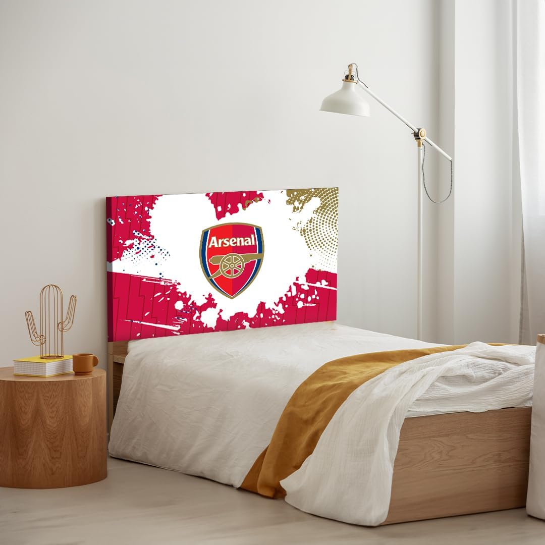 Arsenal FC Adjustable Single Headboard - 100cm Wide x 75cm High - Full Crest on Brightening Paint Splashes
