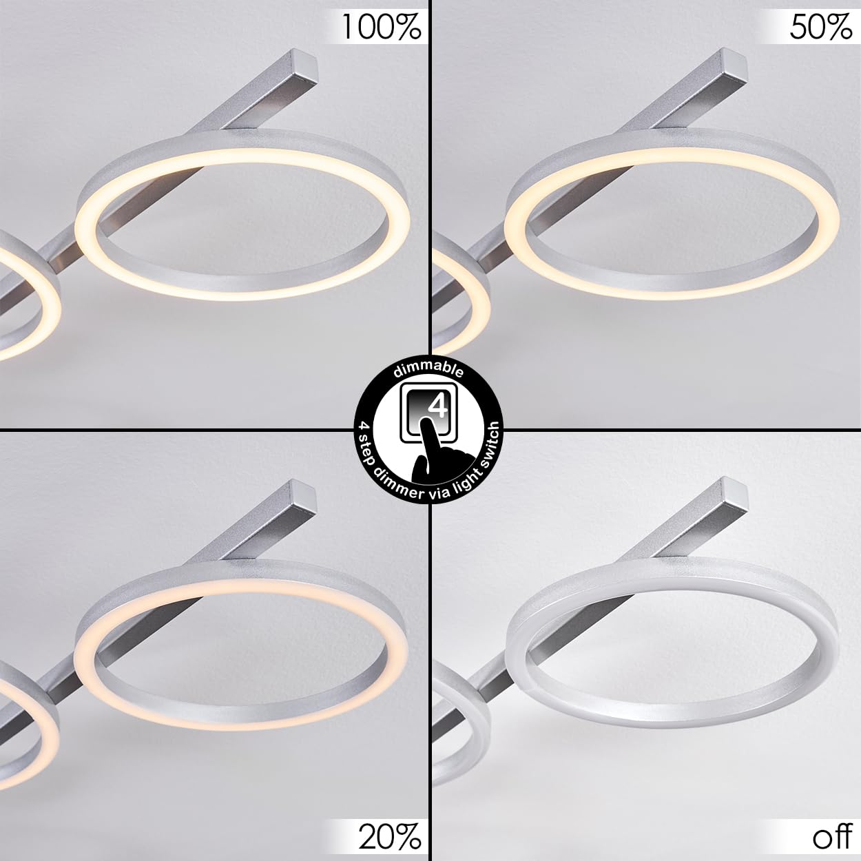 HOFSTEIN Lampa sufitowa LED Firon, ściemniana lampa sufitowa z metalu/tworzywa sztucznego w kolorze srebrnym/białym, nowoczesna lampa ściemniana za pomocą przełącznika ściennego (ściemniacz stopniowy