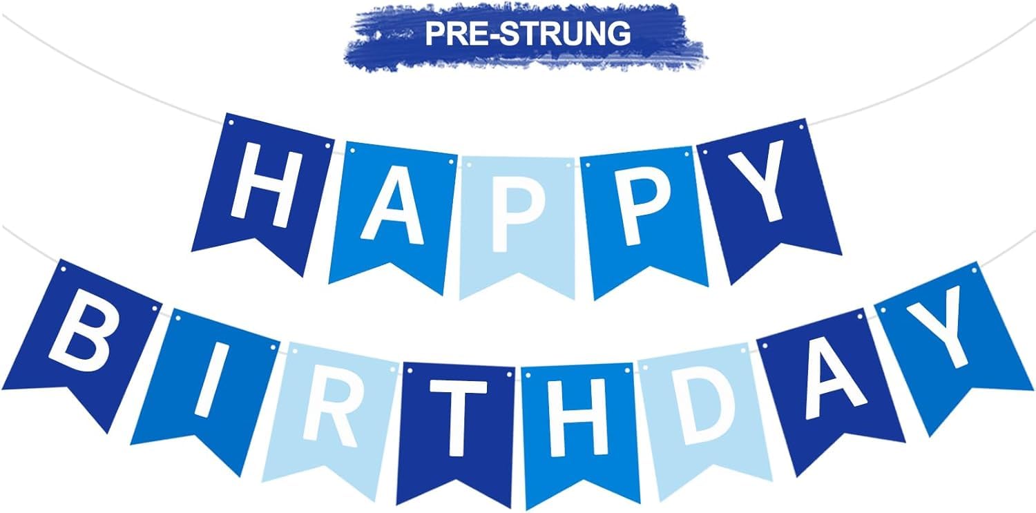 TONIFUL Navy Blue Happy Birthday Banner Pre-Strung Birthday Decorations Party Backdrop Sign Garland Party Supplies for Women Men Adults,NO-DIY