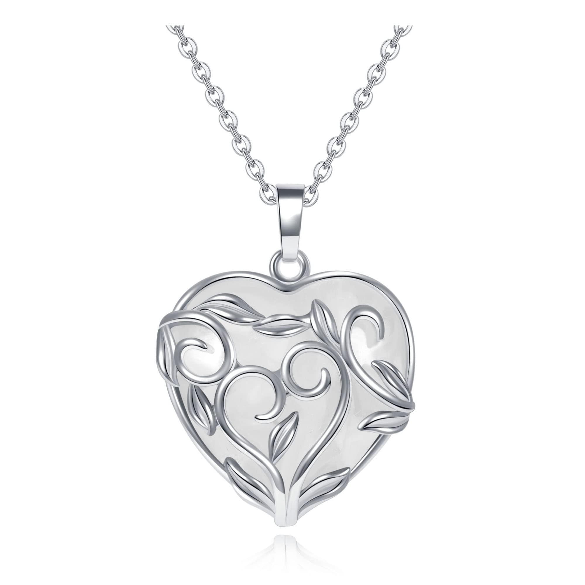 CrystalTears Healing Crystal Heart Necklace Women Silver Flower Wrapped Heart Crystal Gemstone Pendant Necklace Quartz Good Luck Crystals Jewellry Mothers Day Gifts for Mum Women Her