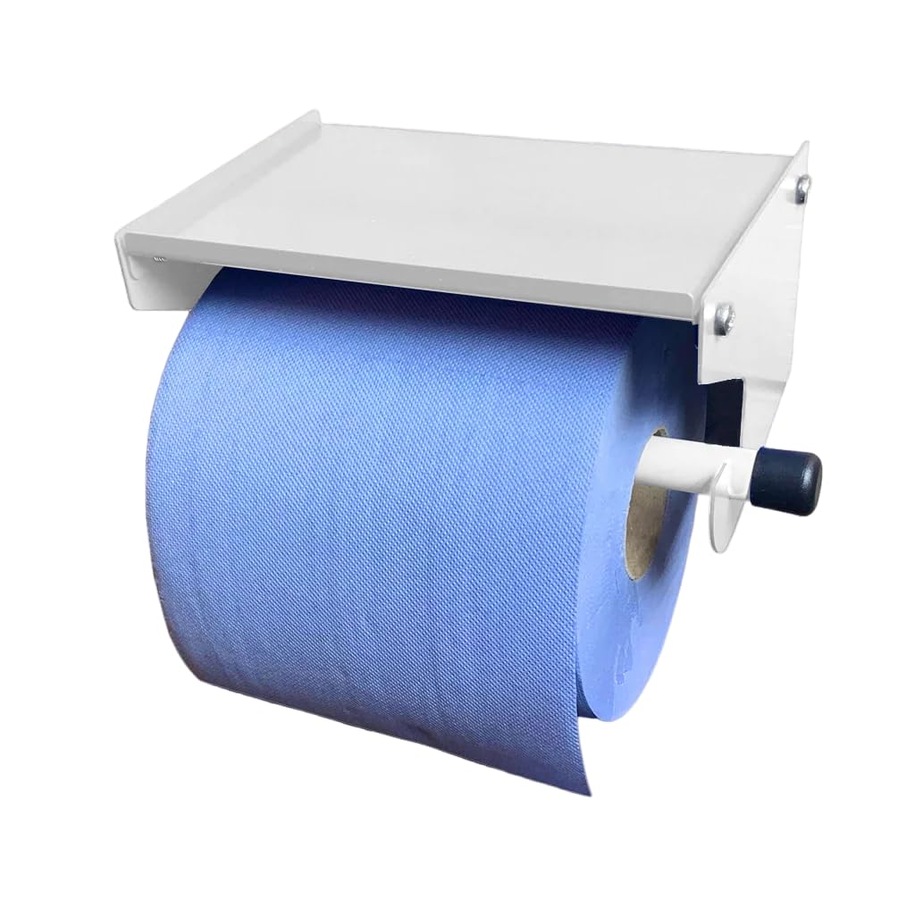Megamaxx Blue Roll Dispenser Wall Mounted - Roll Holder With Storage Shelf - Industrial Paper Towel Dispenser And Holder - Ideal For Office, Home, Warehouse, Workshop, Factory