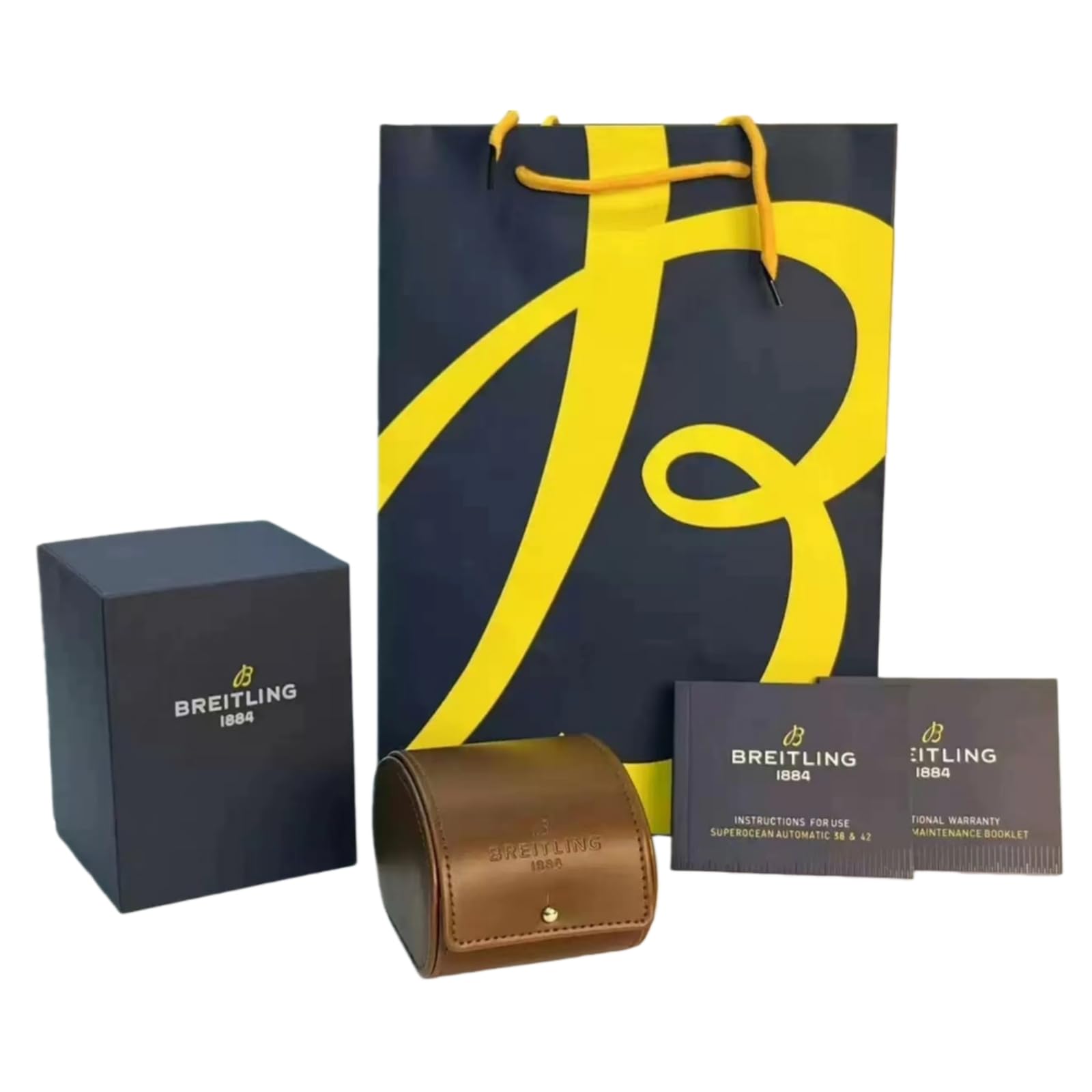 Set Presentación Reloj Caja Exterior Azul Rollo Viaje Cuero Marrón Inserto Extraíble Almacenamiento para Breitling