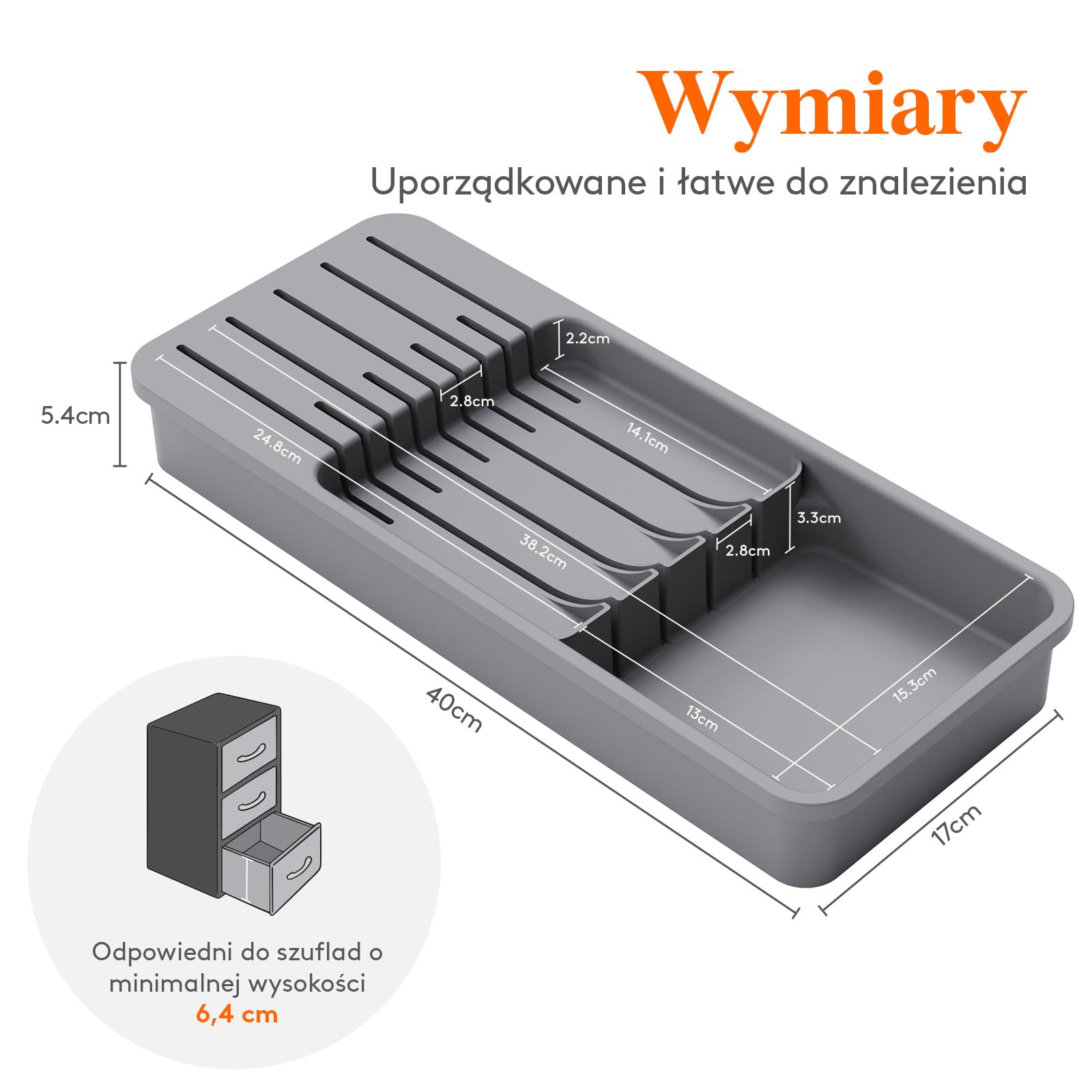 Lifewit Szuflada kompaktowa organizator organizatorów kuchennych Organizator Tray for Knives Nóż