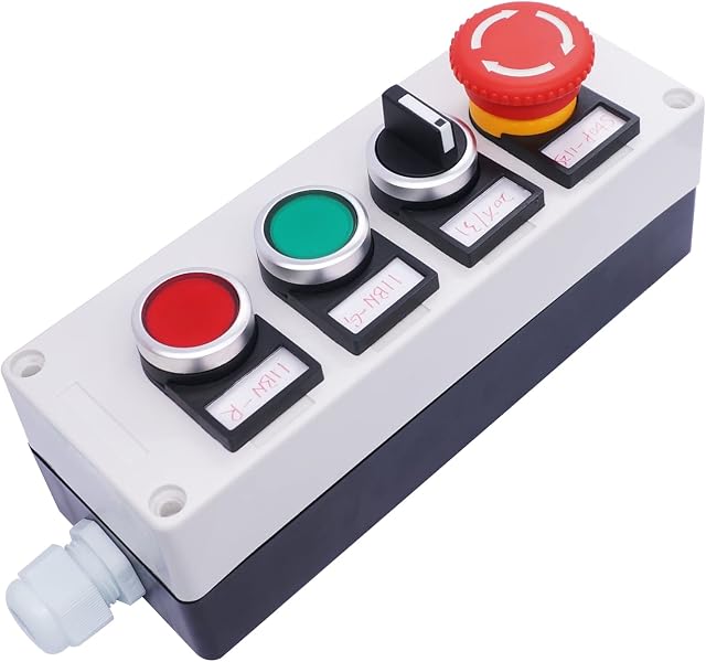 Taiss/Red Green Momentary Switch, Red Mushroom Emergency Stop Latching Push Button Switch,3 Positions 2NO Latching Select Selector Switch Station Box (Quality Assurance for 3 Years) hz-11ZS-20X-GR