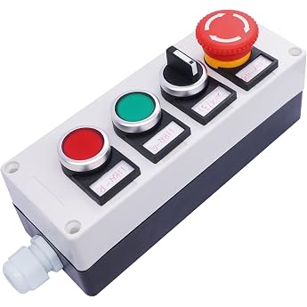 Taiss Emergency Switch Red Mushroom Locking Push Button Switch Red Green Moment Switch 3 Positions 2NO Locking Selector Switch Station Box HZ-11ZS-20X-GR
