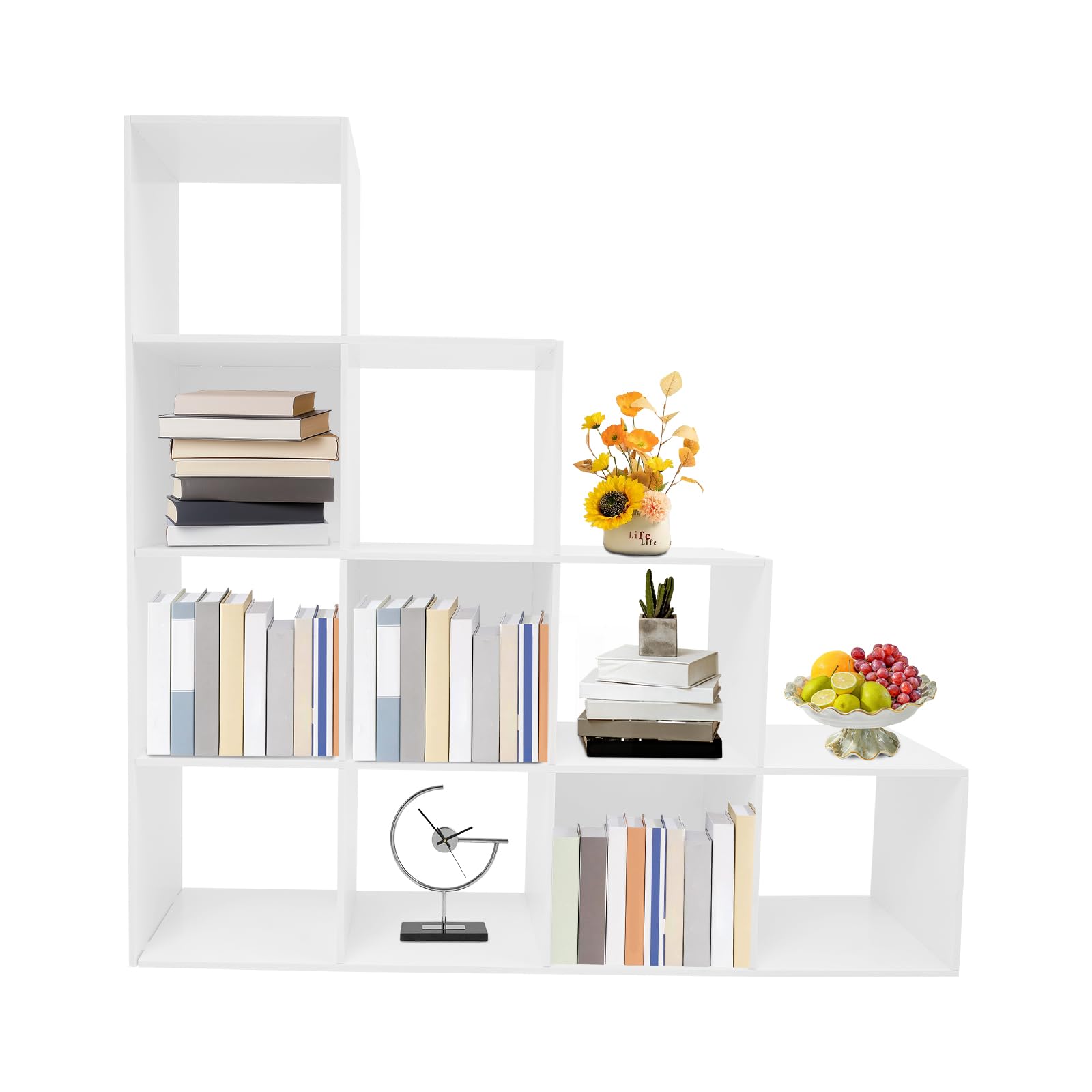 Estantería de esquina en forma de L de 10 compartimentos cubo en color blanco para salón
