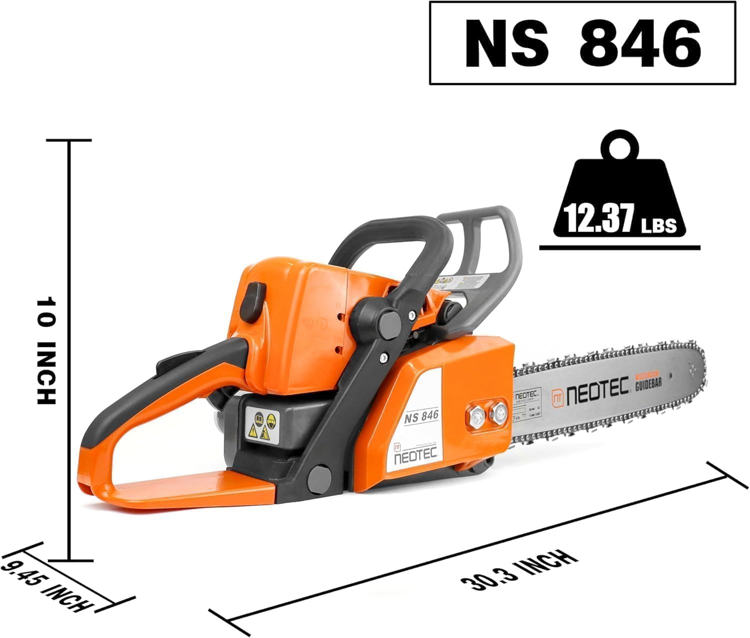 NEOTEC 45.4cc Gas Chainsaw, NS846 Powerhead with 16 Inch Guide Bar and Chain, Power Chain Saw 3.0 HP 2,24KW, All Parts Compatible with MS250 MS230 MS210 025 023 025 Chainsaw gas
