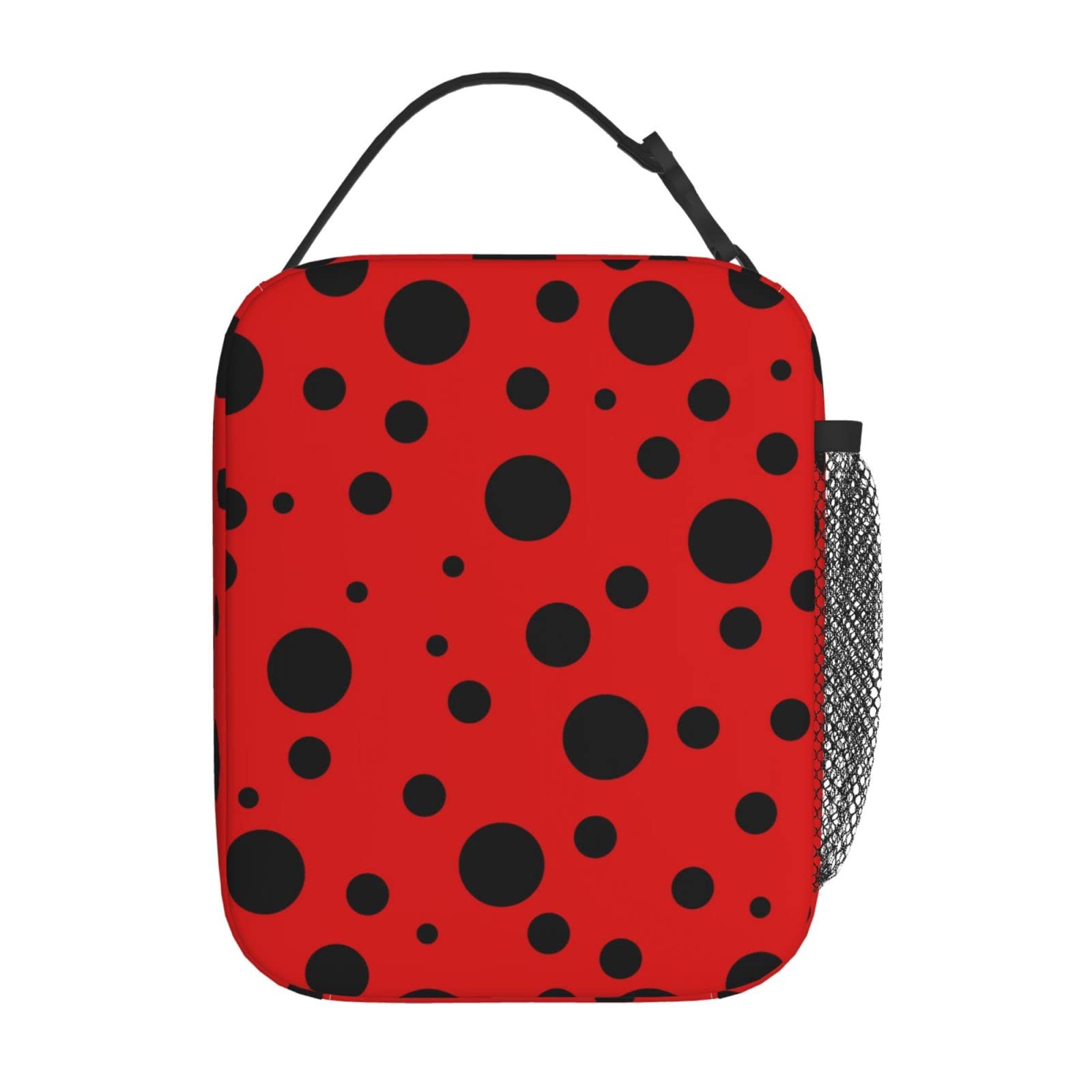 YETTA YANG Ladybug Black And Red Polka Dot Portable Lunch Bag Insulated Lunch Box Reusable Totes For Women Men Work Picnic Camping