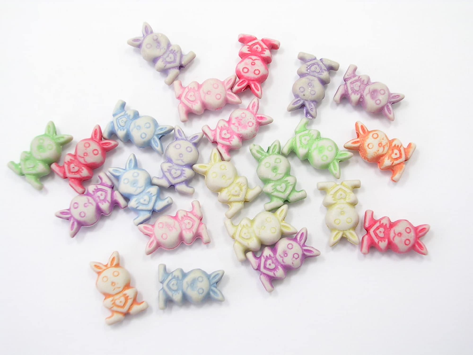 Boutique d'isacrea Pack of 24 Plastic Beads Rabbit 13 mm Multi-Coloured