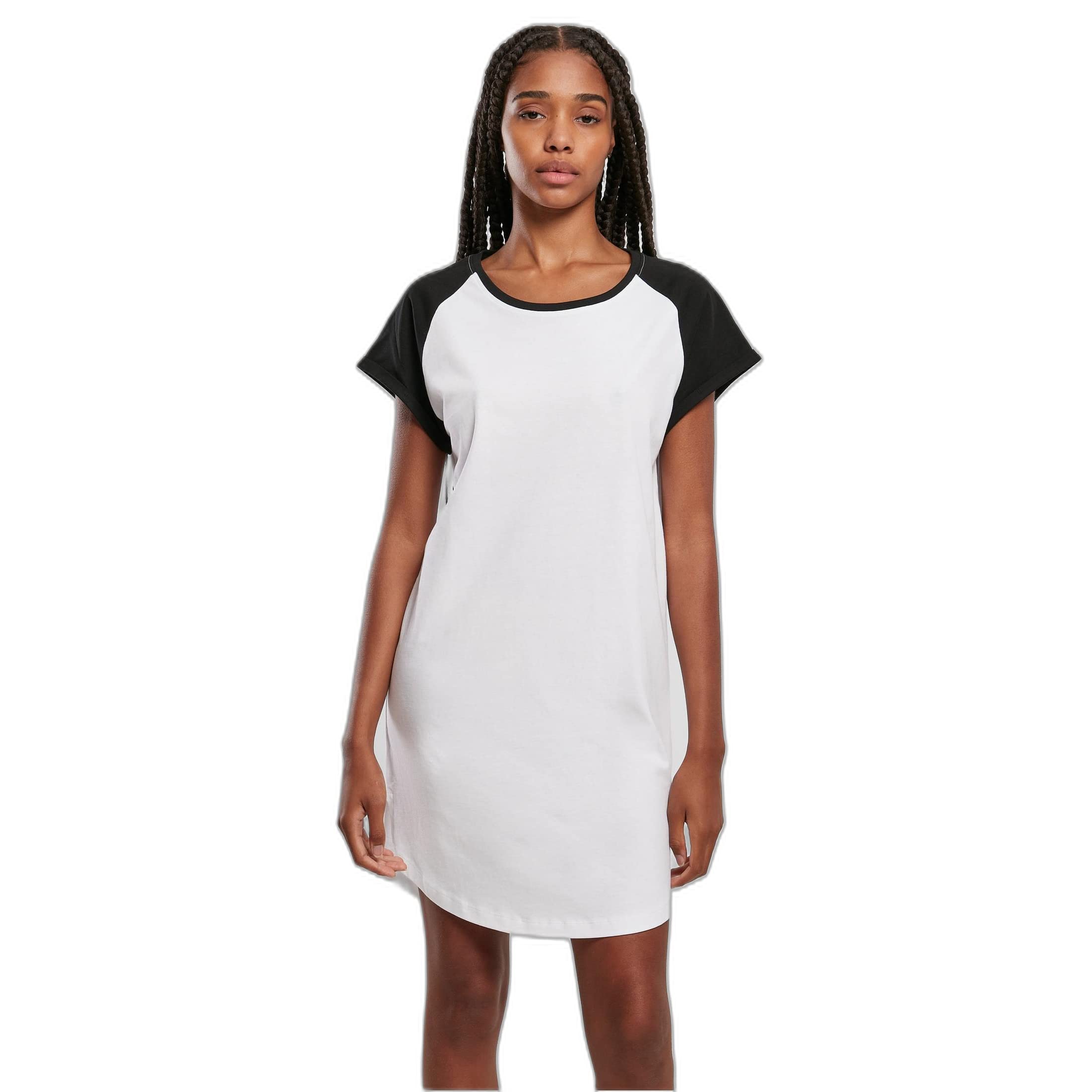 Urban Classics Women's Contrast Raglan Tee Dress Casual, white/black, 4XL
