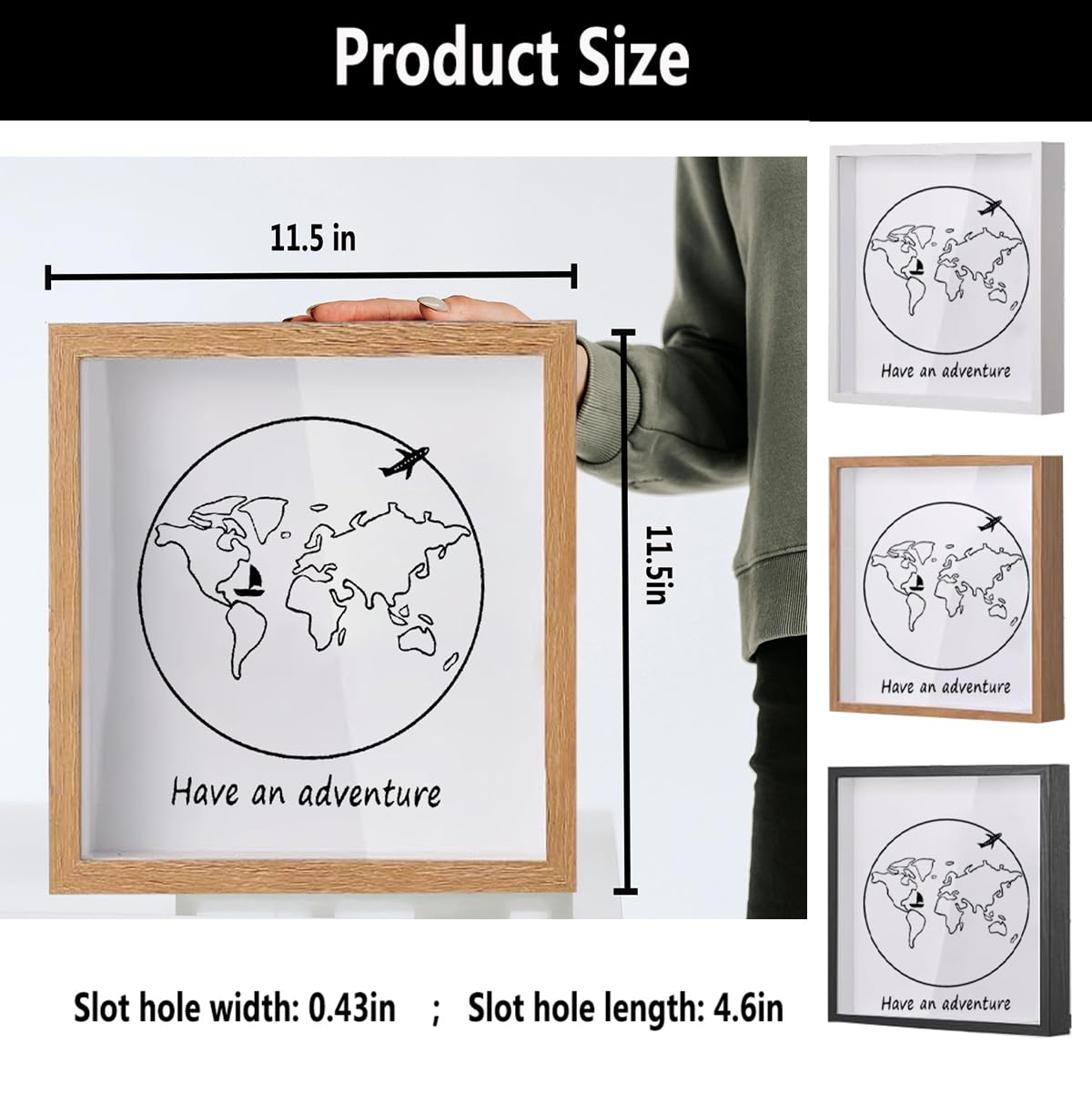 Sowoxdme Adventure Archive Travel Shadow Box with Slot for Travel Gifts Essentials,12 In Large Travel Memory Keepsake Box Frame Display Cases for Tickets Postcard & Photos(log colour) - Image 2