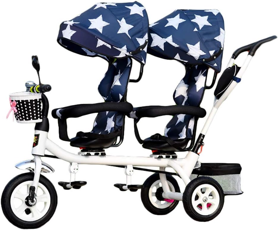 CHEERALL Kids 4 In 1 Trike Double Lightweight Child 3 Wheel Tricycle Bike with Basket, Baby Infant Twin Seats Trolley for 1-7 Years Old,Multi-colored