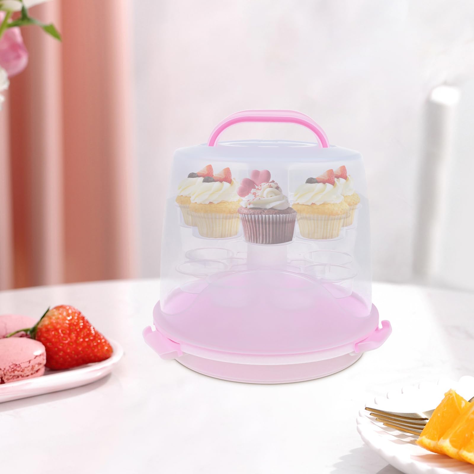 Présentoir à cupcakes rond à 3 étages avec couvercle amovible pour anniversaire, mariage, pâtisserie, baby shower