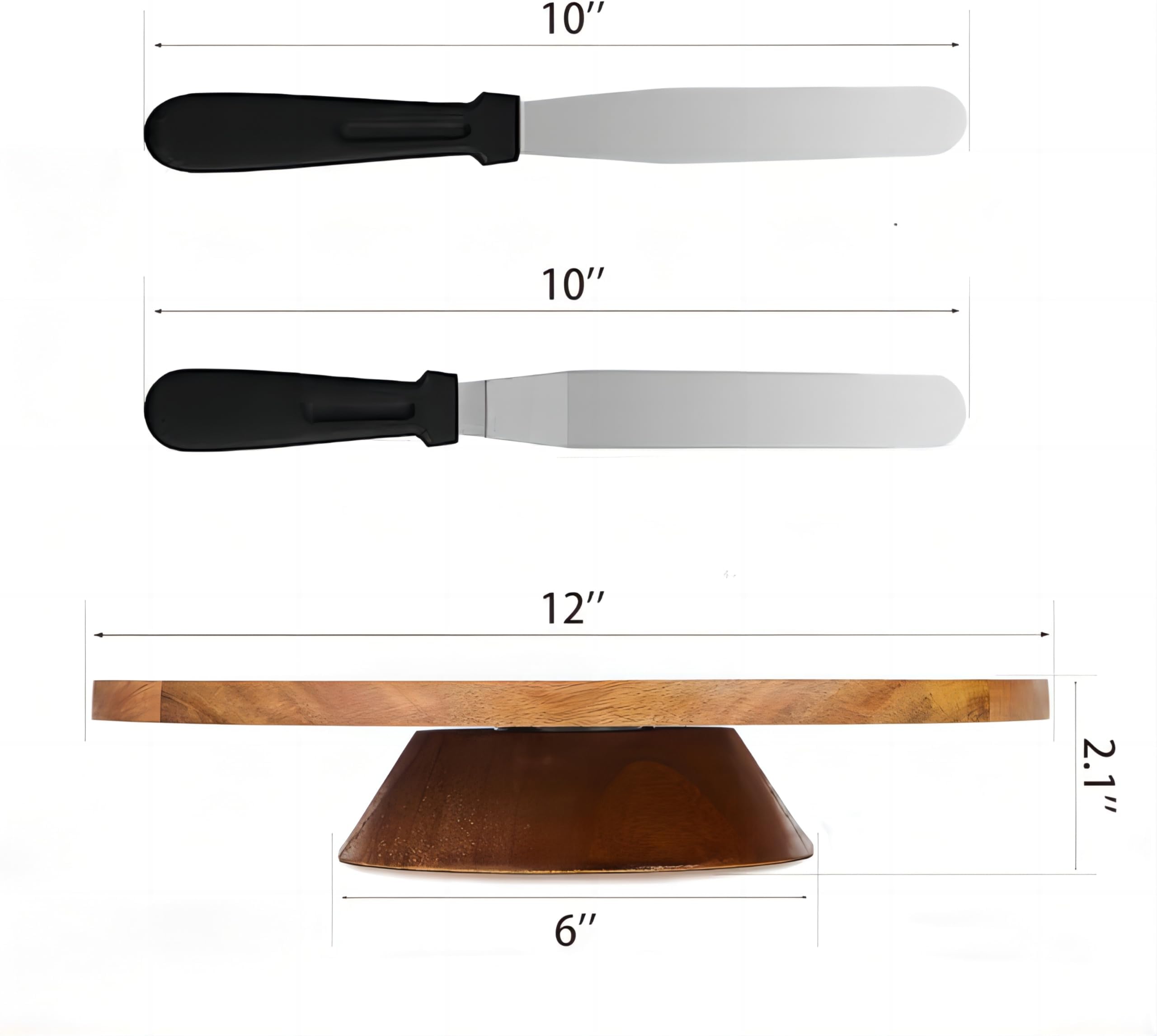 Soporte giratorio para tartas de madera de acacia de 12 pulgadas, tocadiscos giratorio con 2 espátulas de glaseado de plástico, 3 alisadores de plástico, soporte giratorio de madera para pasteles,