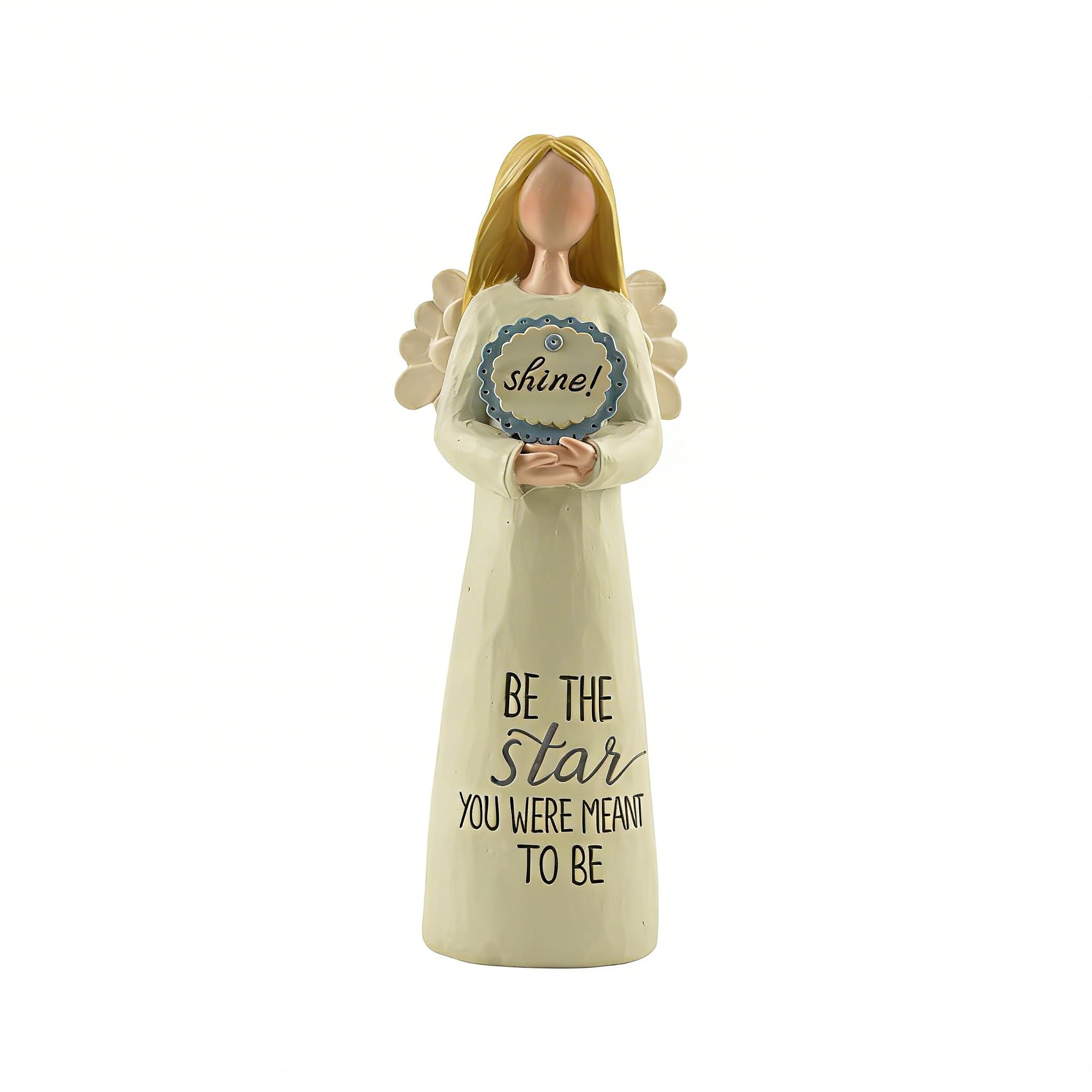 Feather & Grace Angel Figurine – Handcrafted Resin Ornament with Inspirational Message & ‘Shine!’ Plaque – Collectible Freestanding Gift (14cm)