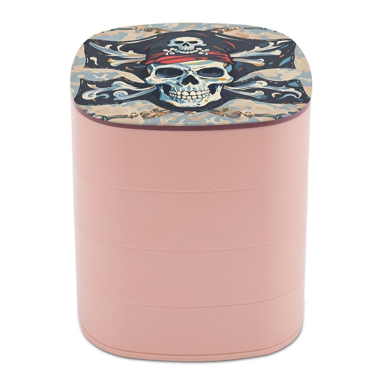 LZQPOEAS Pirate Flag Skull Jewelry Organizer Small Jewelry Storage Box Earring Holder for Women 4-Layer Rotating Travel Jewelry Tray Case with Lid for Bracelets Rings Gift